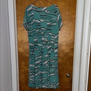 Ashley Stewart Blue Black and White Abstract Midi Dress